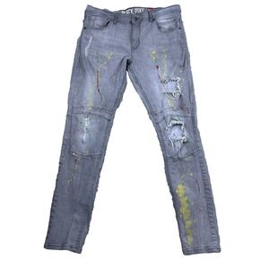 Black Pike Mens Jeans 34x32 Gray Distressed Paint Splatter Streetwear Skater Y2K